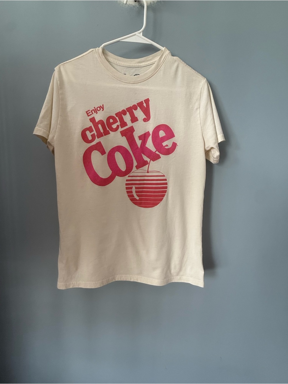Cherry Coke Graphic Tee - Cream with Pink Print